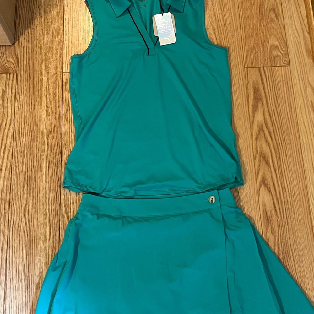 Teal Sleeveless Polo and Skirt Set